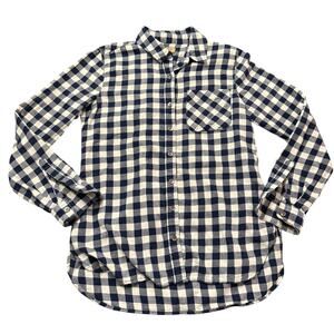 True Craft navy blue white buffalo plaid flannel button down shirt, Size XS